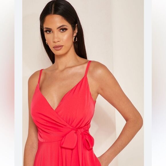 Ted Baker Leaanah Maxi Coral Dress Tank Sleeveless Wrap Size 4 - Picture 5 of 14